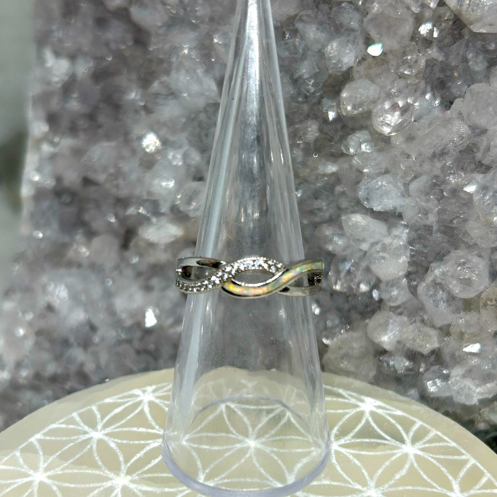 Opal & CZ Silver Infinity Ring